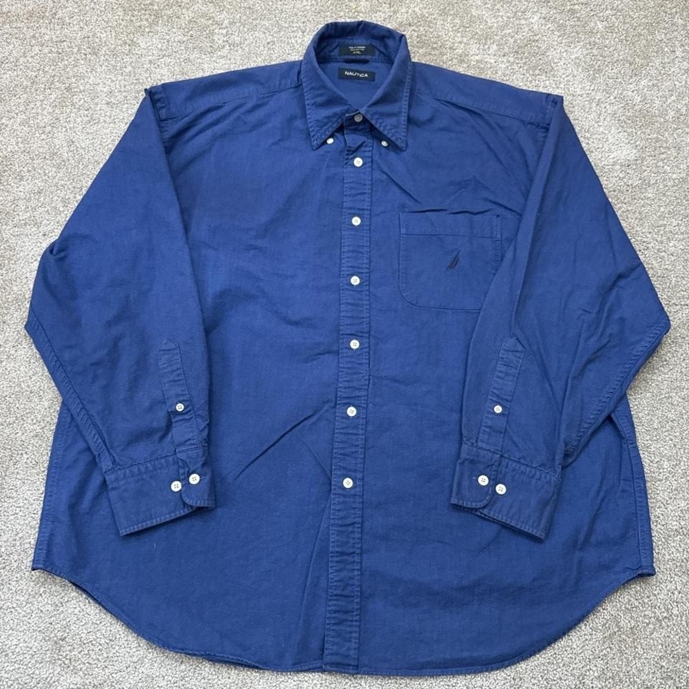 Nautica Royal Blue Button Down Shirt 2X Big & Tall Casual Cotton Classic
